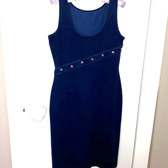 NWOT WHBM DENIM SLEEVELESS MIDI with SIDE SNAP KICK PLEAT SIZE XSP - Picture 2 of 14